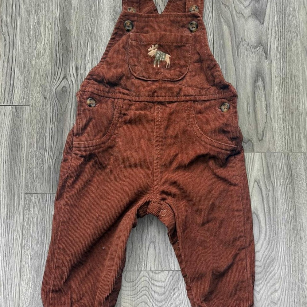 Carter's Brown Corduroy Moose Overalls Infant Baby Size 6M Dungarees